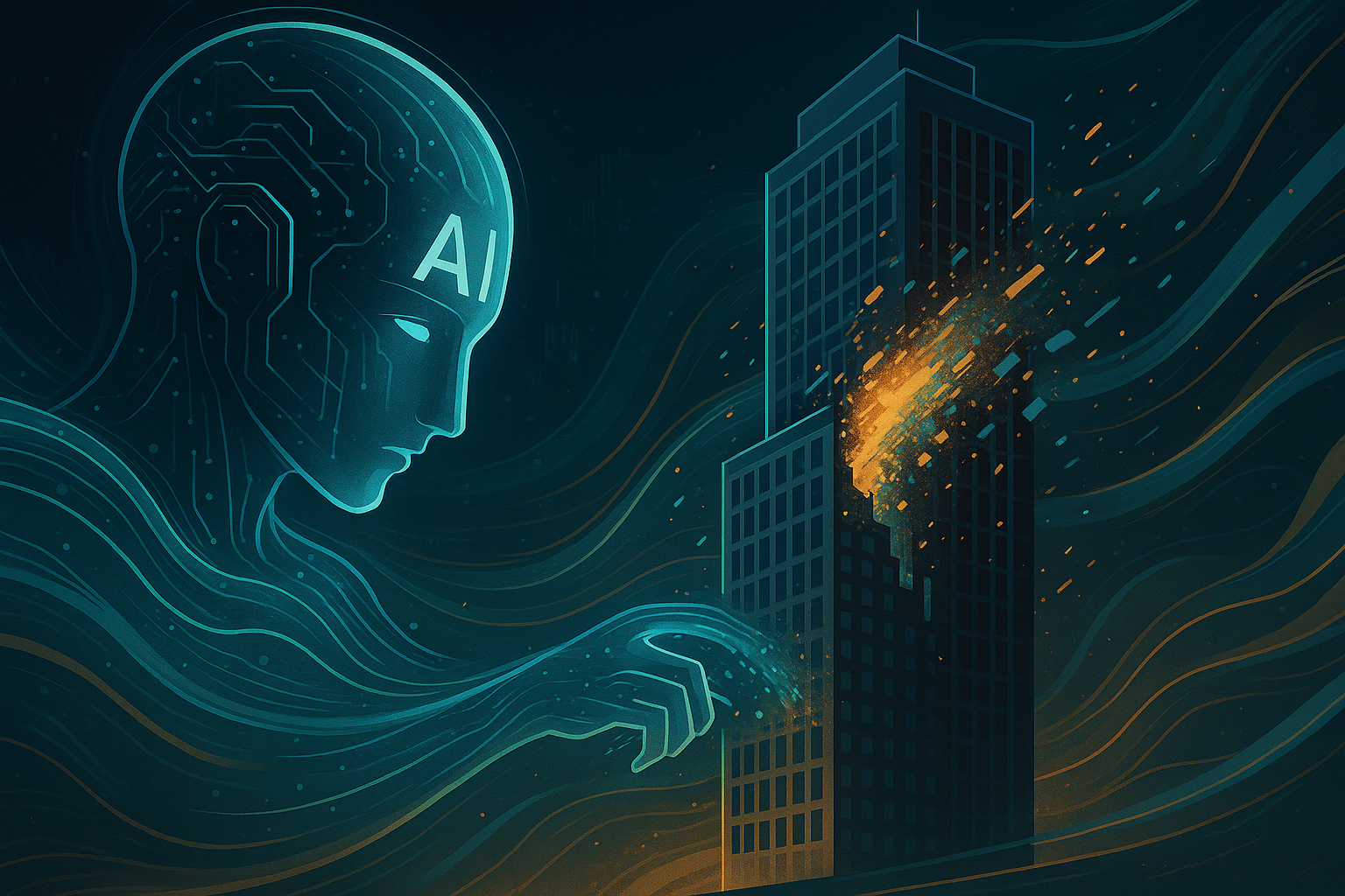 KillYourLLC.com project illustration: AI dismantling corporate structures